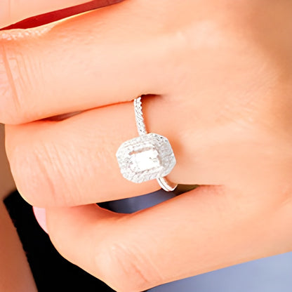 0.75 CT. TW Emerald-Cut Diamond Double Octagonal Frame Engagement Ring in 14K White Gold