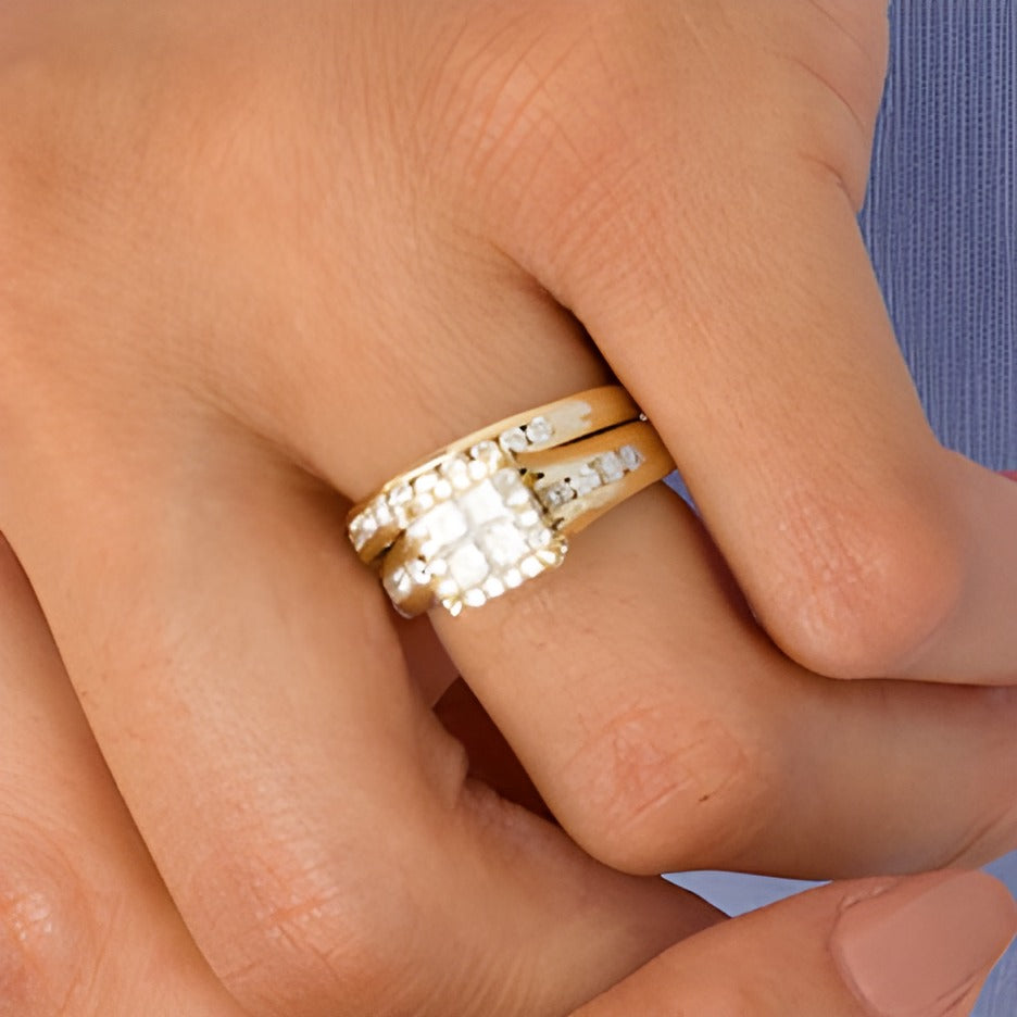 1.5 CT. TW Princess-Cut Quad Diamond Frame Bridal Set in 14K Gold
