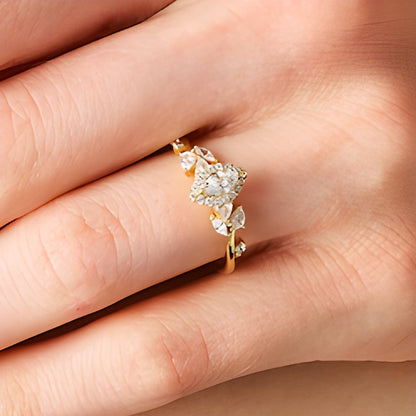 0.75 CT. TW Marquise-Cut Diamond Frame Leaf Shank Engagement Ring in 14K Gold