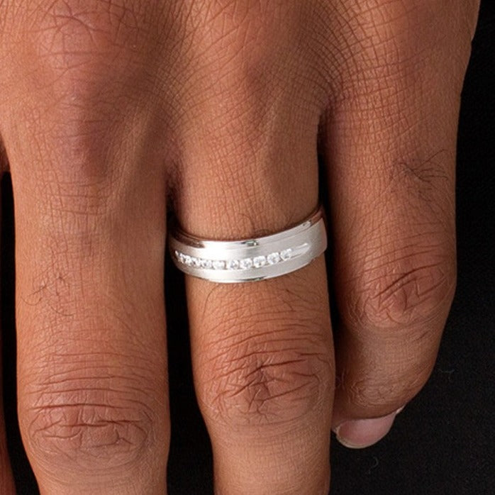 0.25 CT. TW Diamond Satin Wedding Band in 10K White Gold
