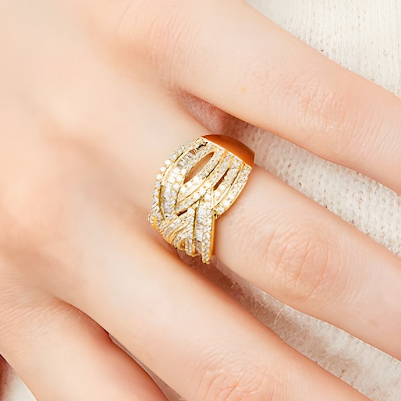 1.0 CT. TW Baguette and Round Diamond Layered Overlay Band in 10K Gold
