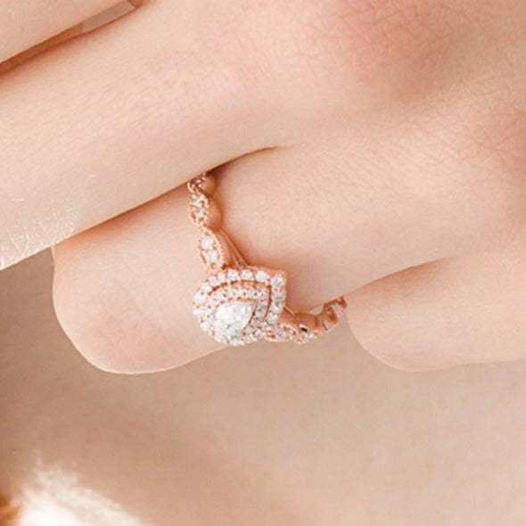 0.38 CT. TW Pear-Shaped Diamond Double Frame Art Deco Vintage-Style Engagement Ring in 10K Rose Gold