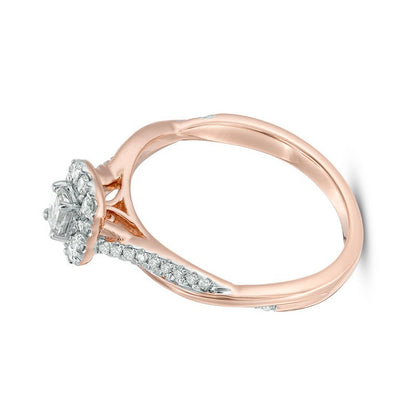 0.38 CT. TW Emerald-Cut Diamond Frame Twist Engagement Ring in 10K Rose Gold