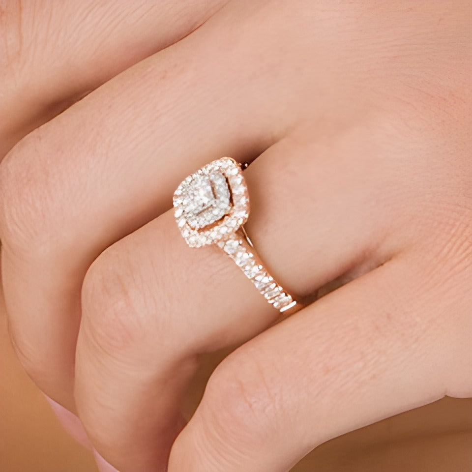 1.0 CT. TW Princess-Cut Diamond Double Frame Engagement Ring in 14K Rose Gold (I/I2)