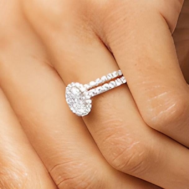1.75 CT. TW Oval Lab-Grown Diamond Frame Bridal Set in 14K White Gold (I/SI2)