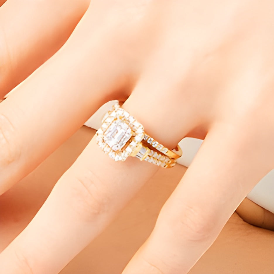1.0 CT. TW Emerald-Cut Diamond Double Row Bridal Set in 10K Gold