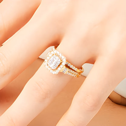 1.0 CT. TW Emerald-Cut Diamond Double Row Bridal Set in 10K Gold