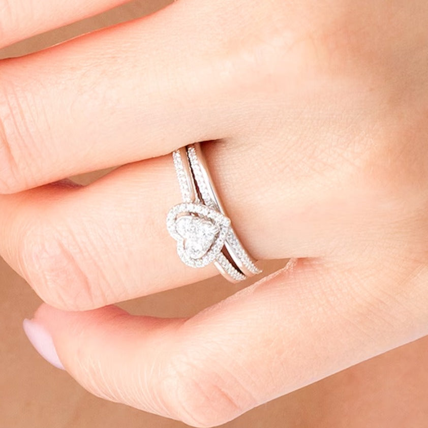 0.5 CT. TW Composite Diamond Heart-Shaped Frame Bridal Set in 10K White Gold