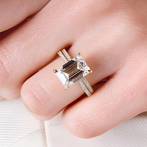 5.63 CT. TW Emerald-Cut Lab-Grown Diamond Bridal Set in 14K Gold (F/VS2)