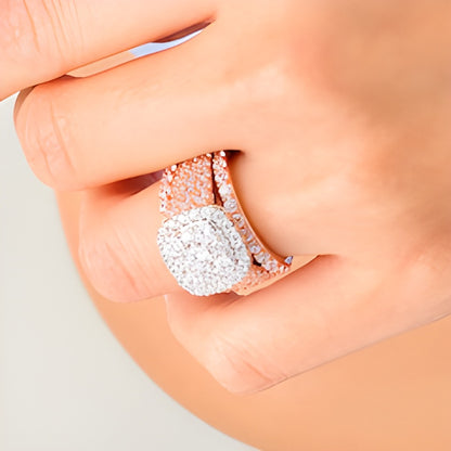 3.75 CT. TW Diamond Double Cushion Frame Multi-Row Three Piece Bridal Set in 10K Rose Gold