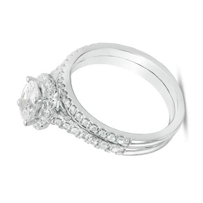 1.2 CT. TW Oval center Diamond Frame Bridal Set in 14K White Gold (I/SI2)