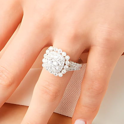 2.0 CT. TW Cushion Multi-Diamond Bubble Frame Vintage-Style Engagement Ring in 10K White Gold