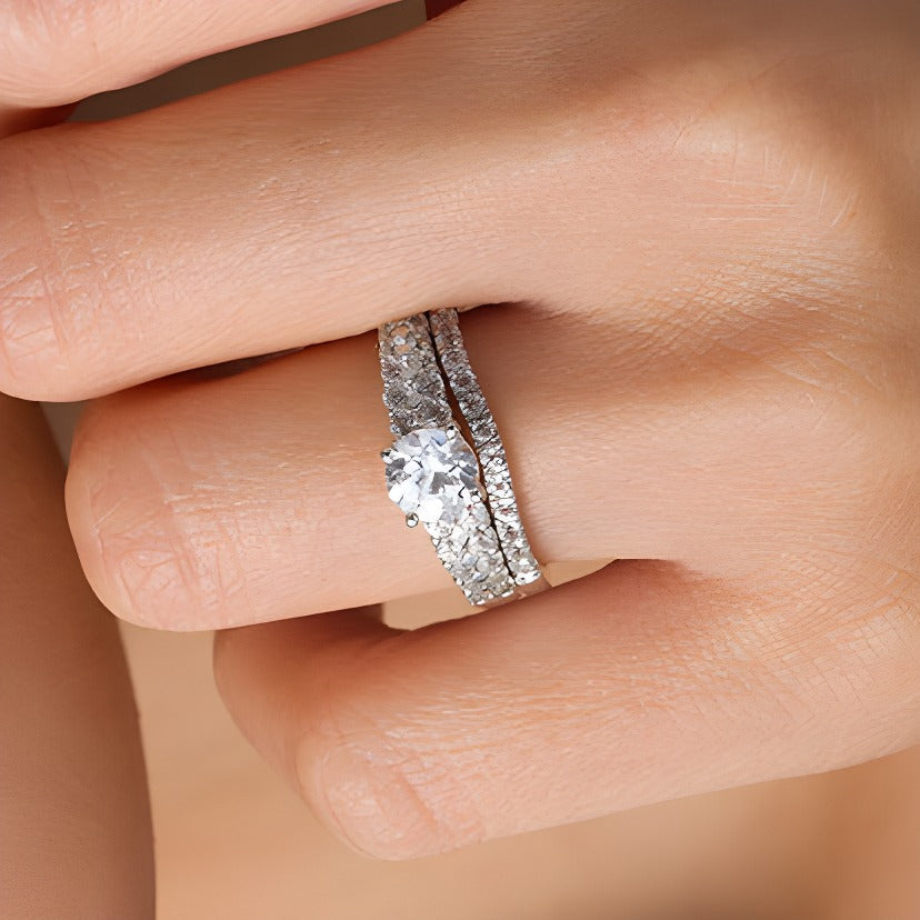 6.0mm Lab-Created White Sapphire Bridal Set in Sterling Silver