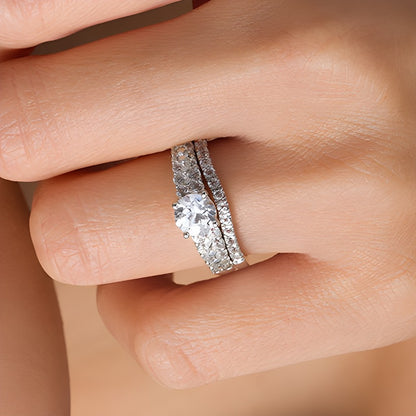 6.0mm Lab-Created White Sapphire Bridal Set in Sterling Silver