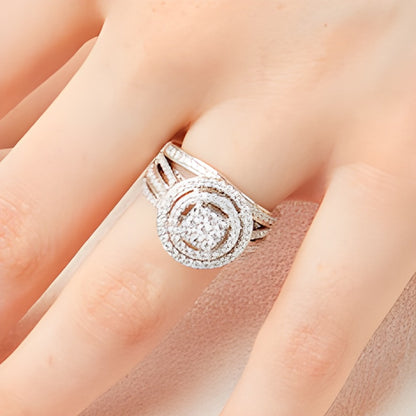 1.0 CT. TW Cushion Multi-Diamond Triple Row Split Shank Bridal Set in 10K White Gold