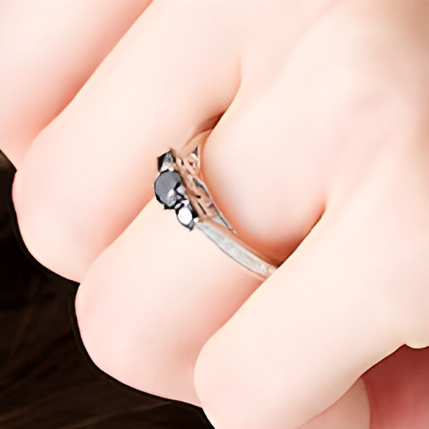 0.5 CT. TW Enhanced Black and White Diamond Three Stone Engagement Ring in Sterling Silver
