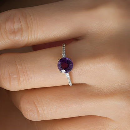 7.0mm Amethyst and 0.13 CT. TW Diamond Engagement Ring in 10K White Gold