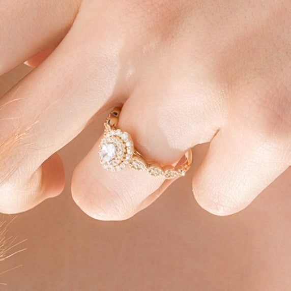 0.38 CT. TW Oval Diamond Double Frame Art Deco Vintage-Style Engagement Ring in 10K Gold