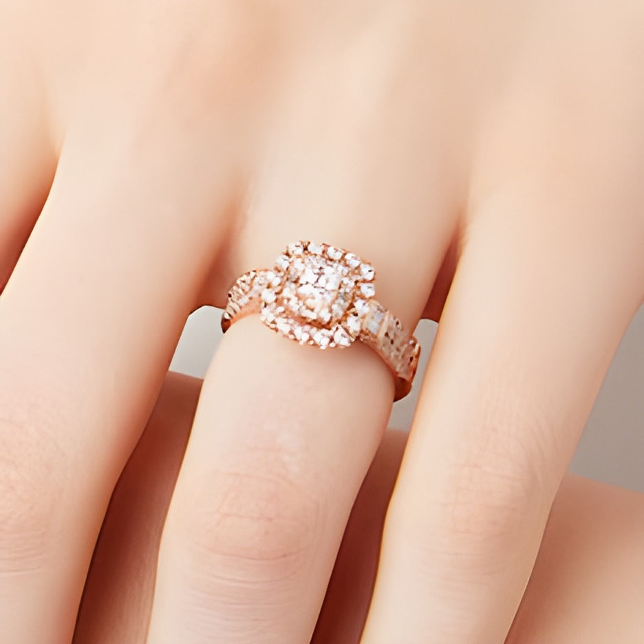 1.0 CT. TW Princess-Cut Diamond Cushion Frame Double Row Bridal Set in 10K Rose Gold