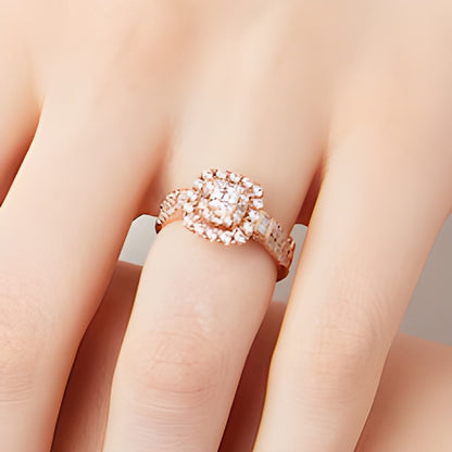 1.0 CT. TW Princess-Cut Diamond Cushion Frame Double Row Bridal Set in 10K Rose Gold