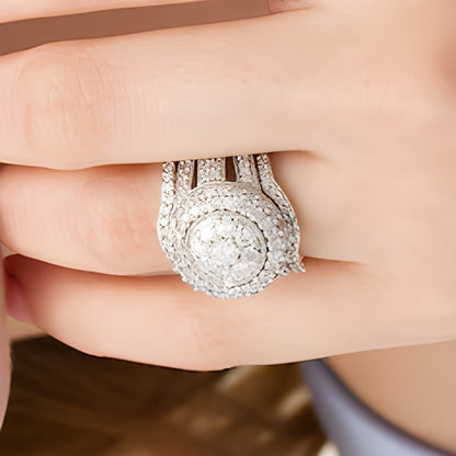 2.25 CT. TW Composite Diamond Multi-Row Vintage-Style Three Piece Bridal Set in 10K White Gold