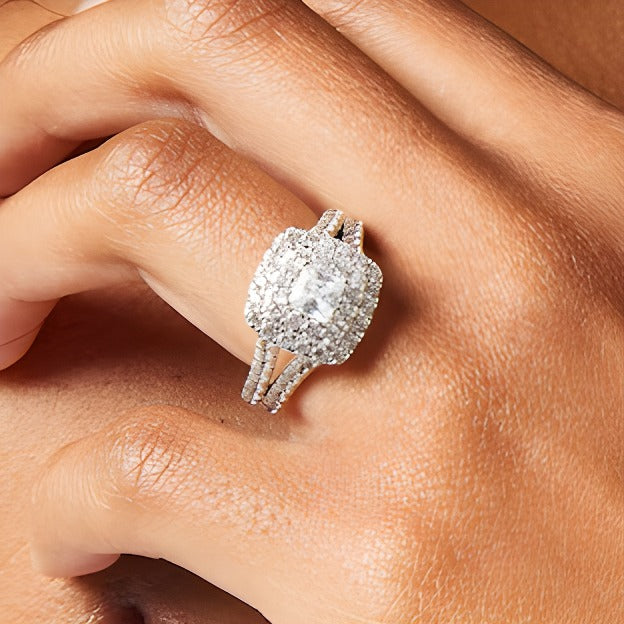 2.0 CT. TW Princess-Cut Lab-Grown Diamond Double Frame Engagement Ring in 14K White Gold (F/VS2)