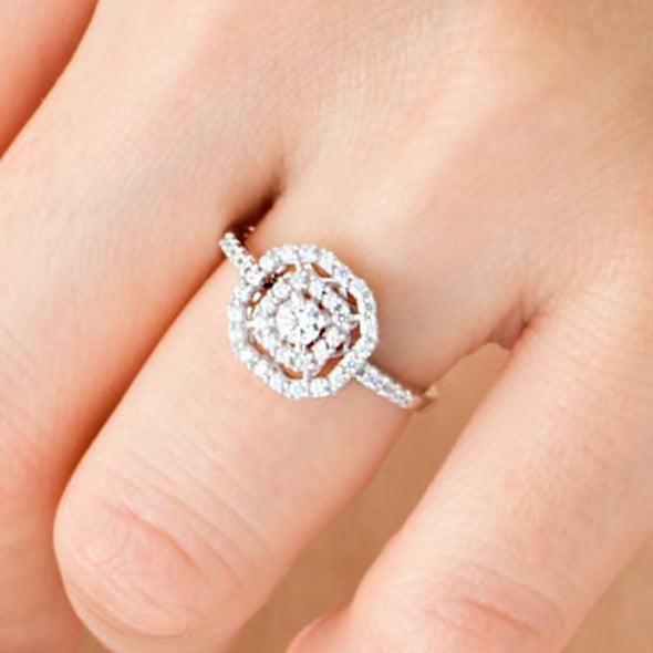 0.5 CT. TW Diamond Double Octagonal Frame Engagement Ring in 14K White Gold