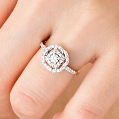 0.5 CT. TW Diamond Double Octagonal Frame Engagement Ring in 14K White Gold