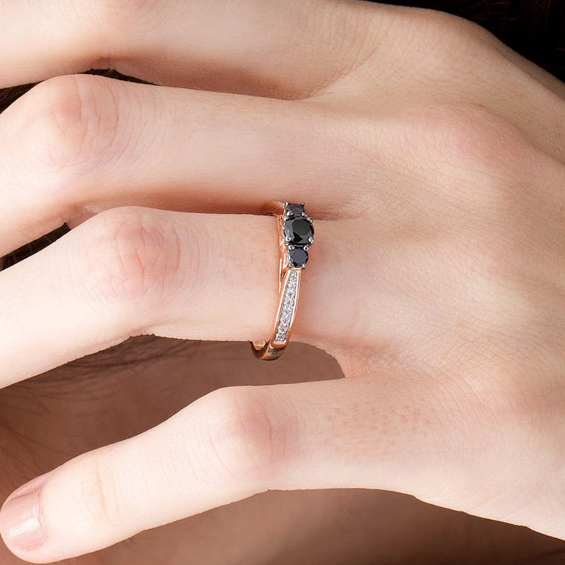 0.5 CT. TW Enhanced Black and White Diamond Three Stone Engagement Ring in 10K Rose Gold