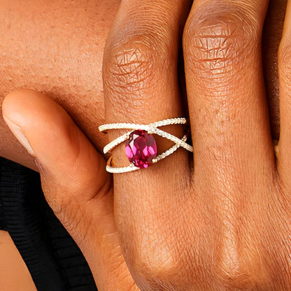 Oval Lab-Created Ruby and White Lab-Created Sapphire Orbit Ring in 10K Gold