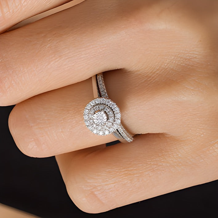 0.25 CT. TW Diamond Double Frame Bridal Set in 10K White Gold