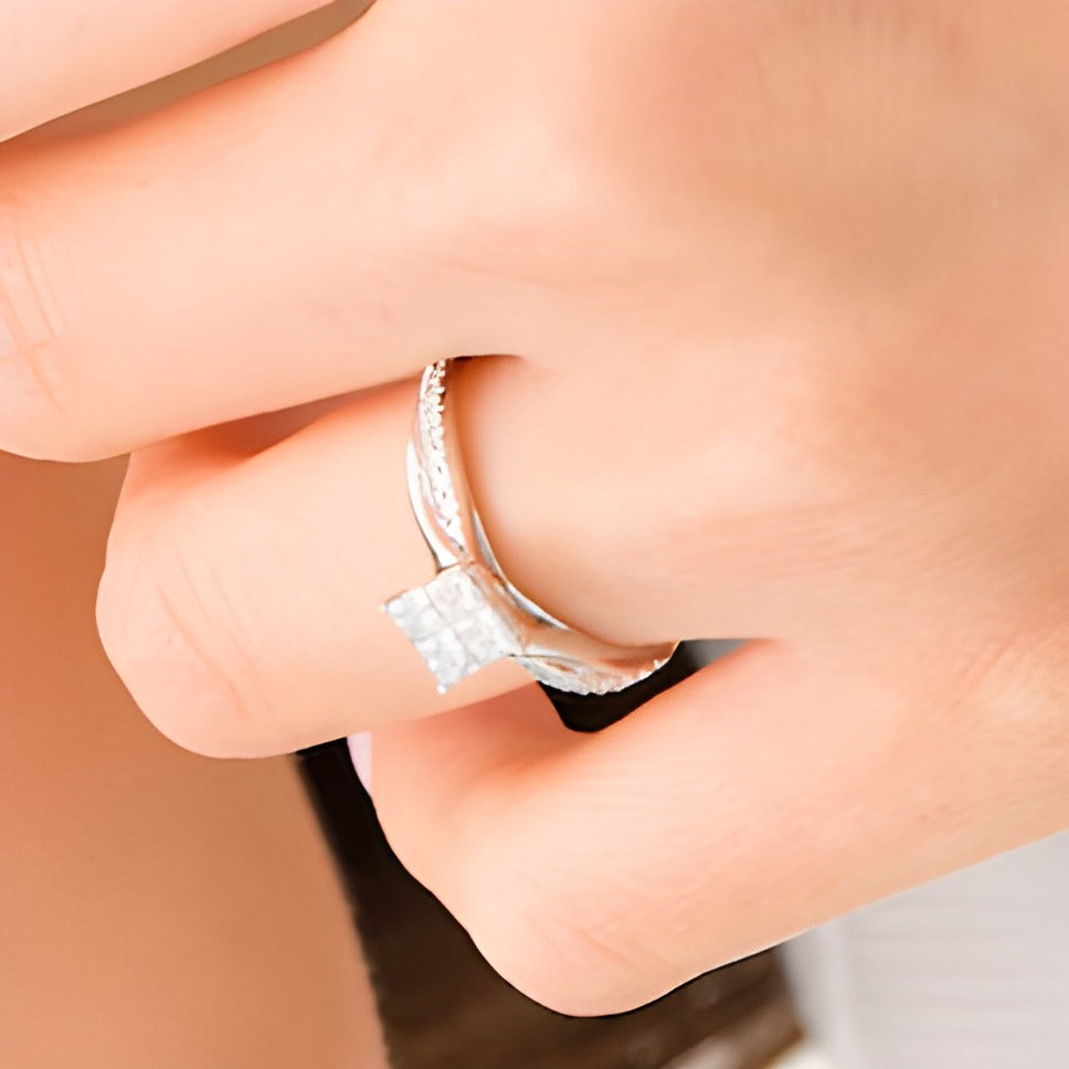 0.5 CT. TW Princess-Cut Quad Diamond Twist Shank Engagement Ring in 14K White Gold