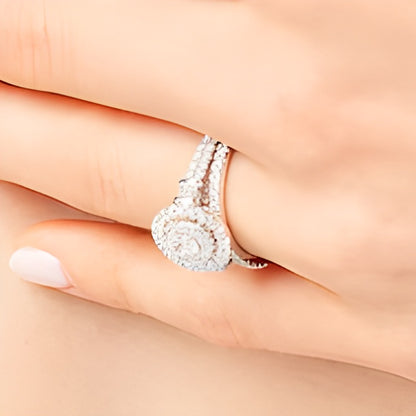 1.0 CT. TW Oval Diamond Double Row Bridal Set in 10K White Gold