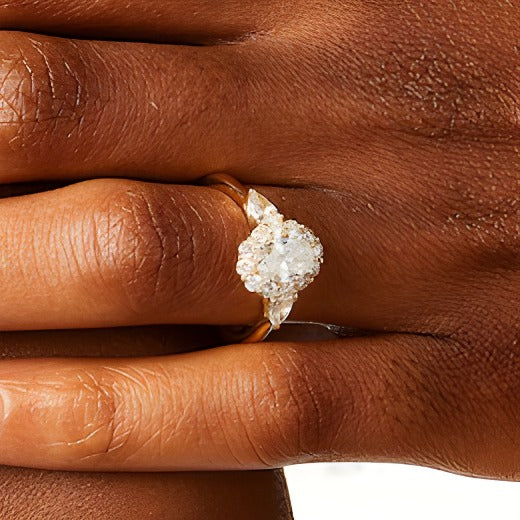1.75 CT. TW Oval Diamond Frame Leaf-Sides Engagement Ring in 14K Gold