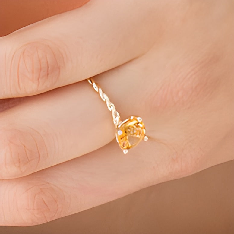 8.0mm Citrine Solitaire Rope Shank Ring in 10K Gold