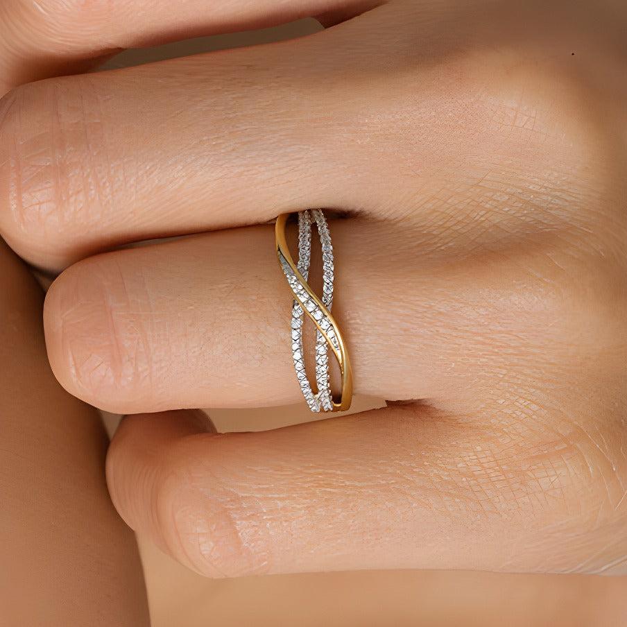 0.17 CT. TW Diamond Layered Crossover Anniversary Band in 10K Gold