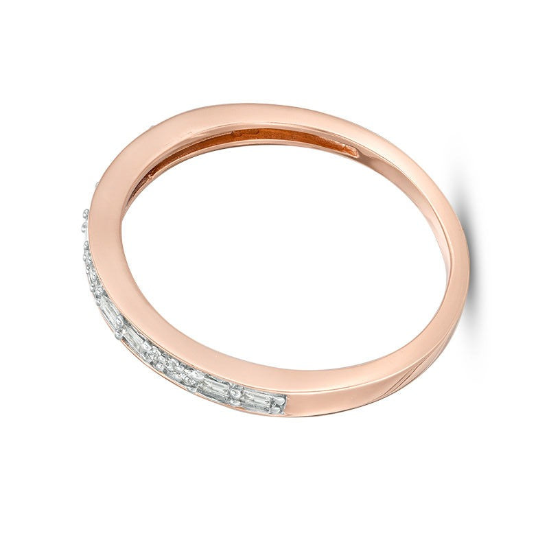 0.13 CT. TW Baguette and Round Diamond Two Stone Alternating Stackable Band in 10K Rose Gold
