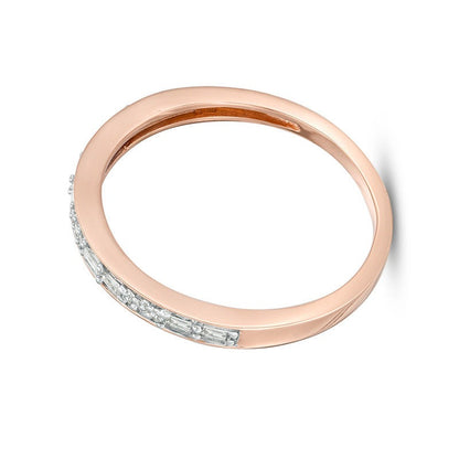 0.13 CT. TW Baguette and Round Diamond Two Stone Alternating Stackable Band in 10K Rose Gold