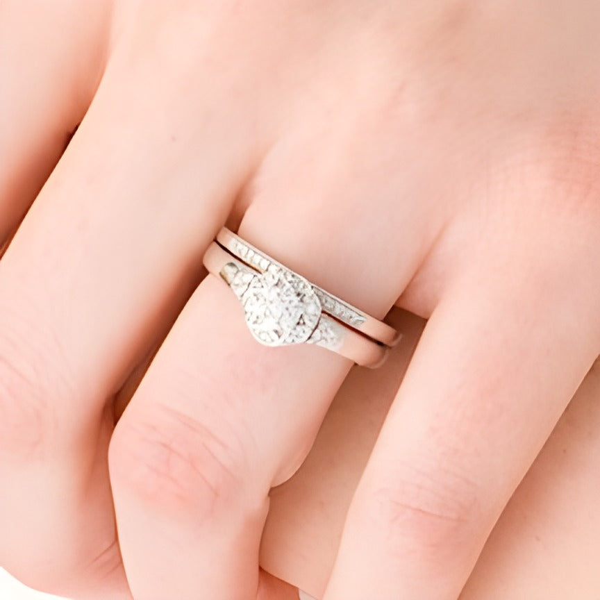 0.25 CT. TW Composite Diamond Hexagonal Frame Tri-Sides Vintage-Style Bridal Set in Sterling Silver