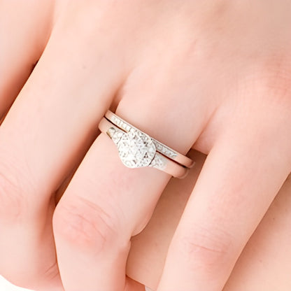 0.25 CT. TW Composite Diamond Hexagonal Frame Tri-Sides Vintage-Style Bridal Set in Sterling Silver