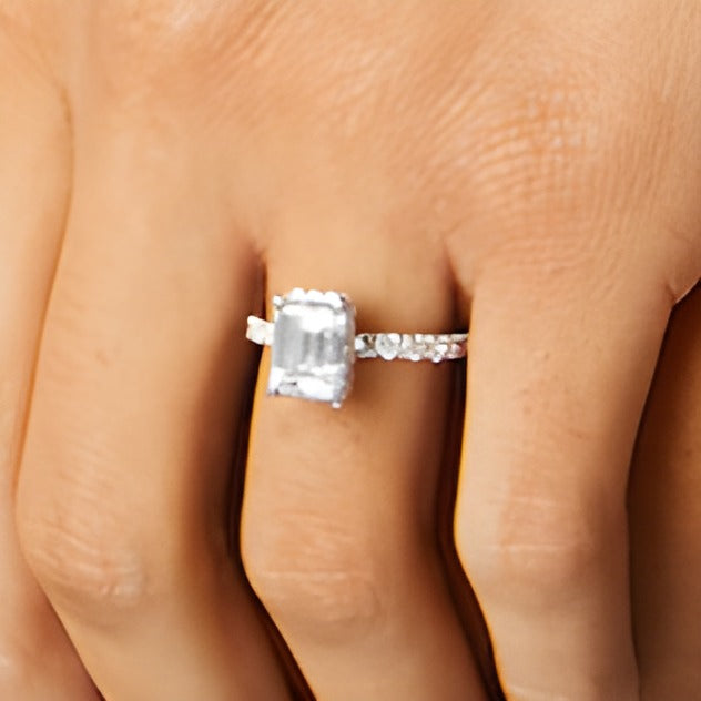 3.88 CT. TW Emerald-Cut Lab-Grown Diamond Hidden Frame Engagement Ring in 14K White Gold (I/SI2)