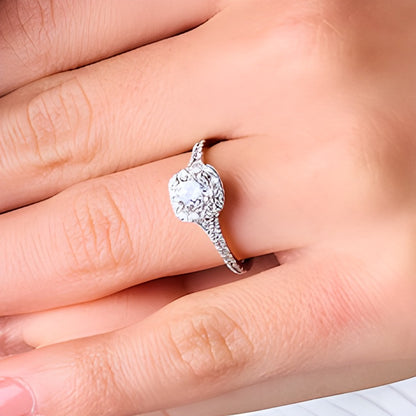 1.0 CT. TW Lab-Grown Diamond Cushion Frame Split Shank Engagement Ring in Platinum (F/SI2)