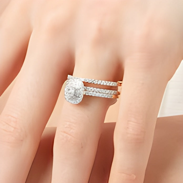 1.0 CT. TW Diamond Double Frame Multi-Row Bridal Set in 10K Gold