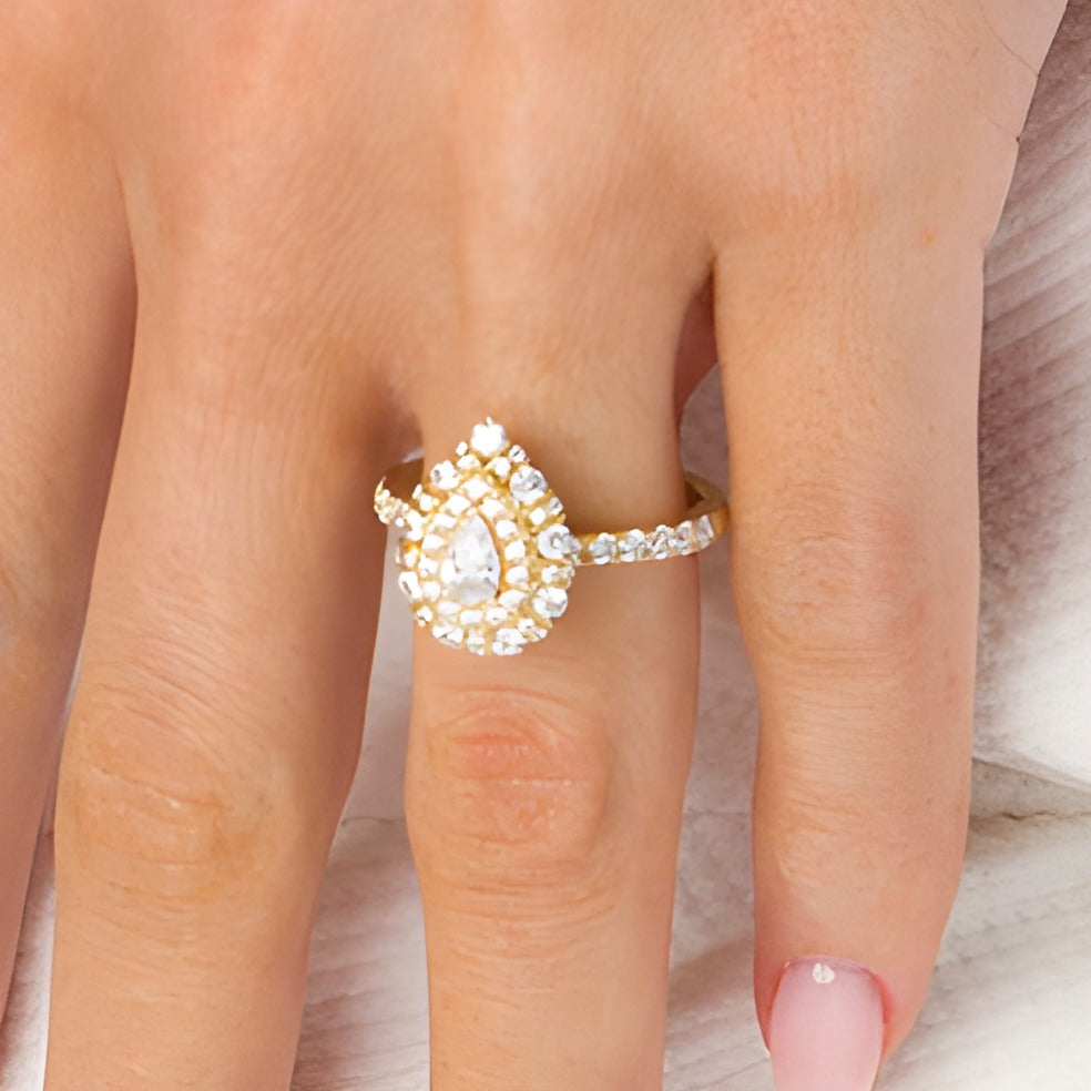 1.0 CT. TW Pear-Shaped Diamond Double Frame Engagement Ring in 14K Gold (I/SI2)