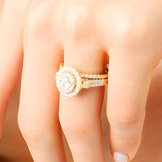 1.0 CT. TW Oval Diamond Double Row Bridal Set in 10K Gold