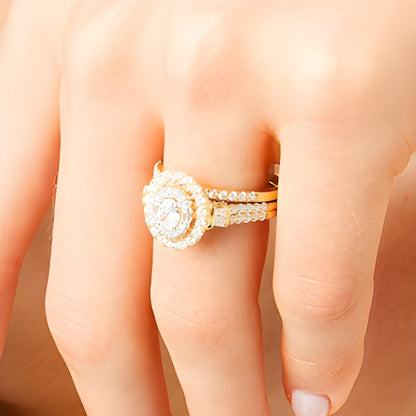 1.0 CT. TW Oval Diamond Double Row Bridal Set in 10K Gold