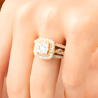 1.63 CT. TW Cushion Multi-Diamond Twist Shank Three Piece Bridal Set in 10K Gold