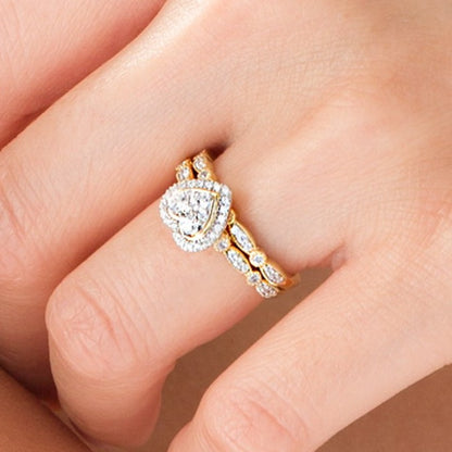 0.5 CT. TW Multi-Diamond Heart Frame Alternating Marquise Vintage-Style Bridal Set in 10K Gold