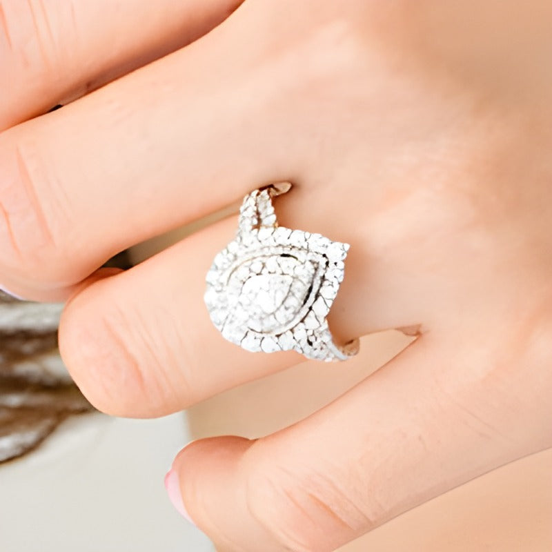 1.5 CT. TW Pear-Shaped Diamond Double Frame Vintage-Style Engagement Ring in 14K White Gold