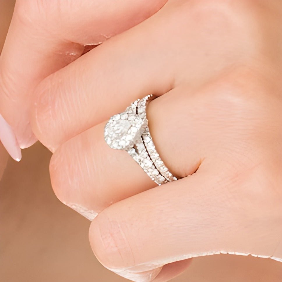 1.5 CT. TW Pear-Shaped Diamond Frame Split Shank Bridal Set in 10K White Gold